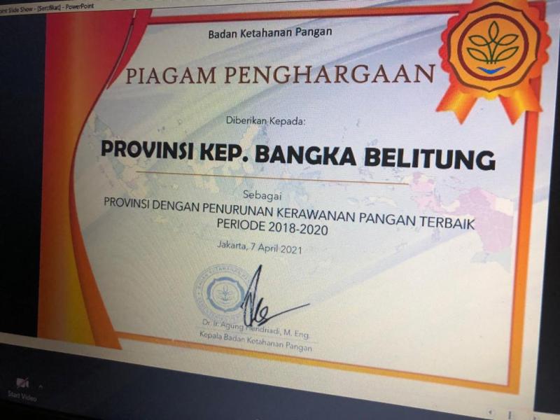 Peningkatan Daerah Tahan Pangan di Babel Tertinggi di Indonesia, Mentan Beri Penghargaan